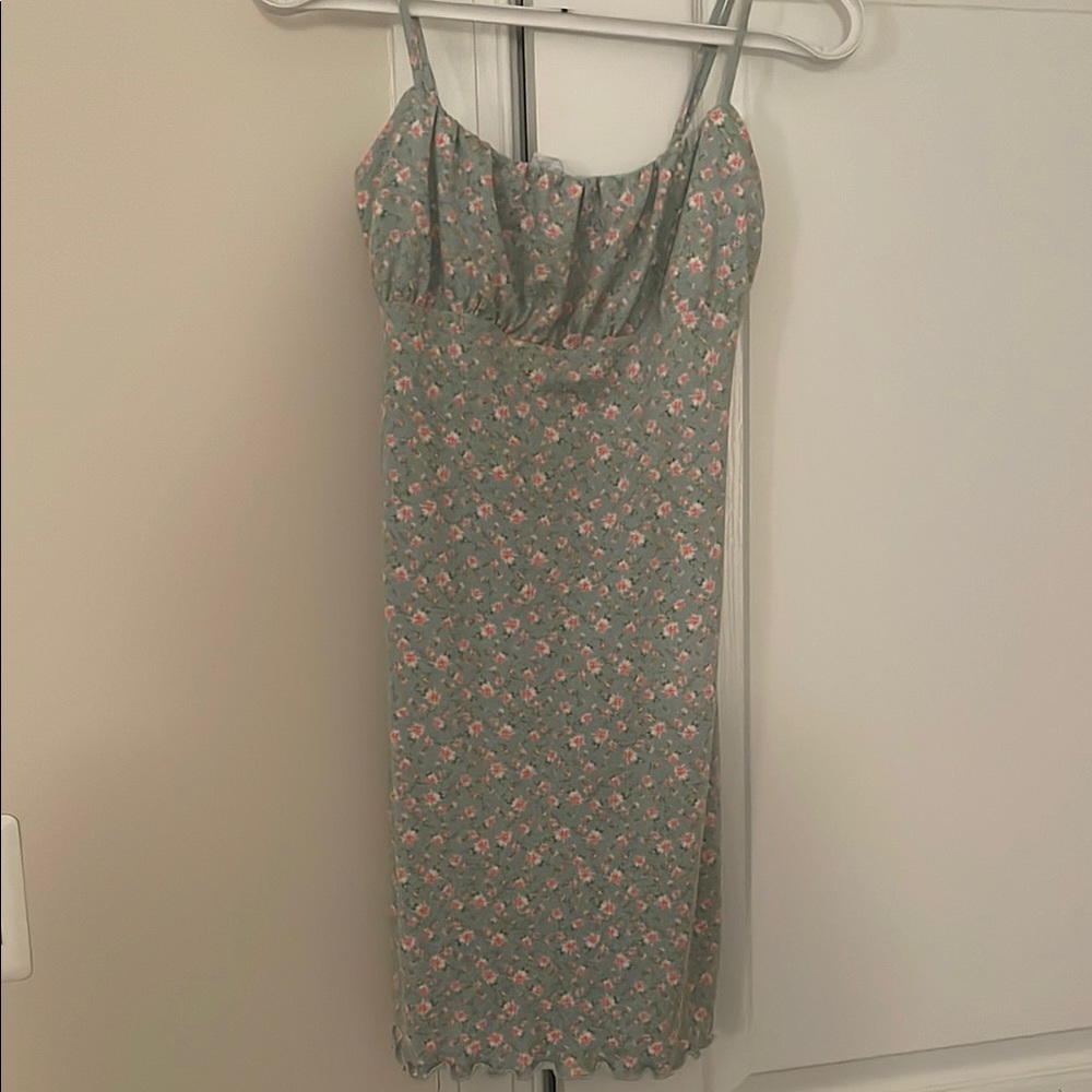 Le Lis Green Ruched Slip Midi Dress